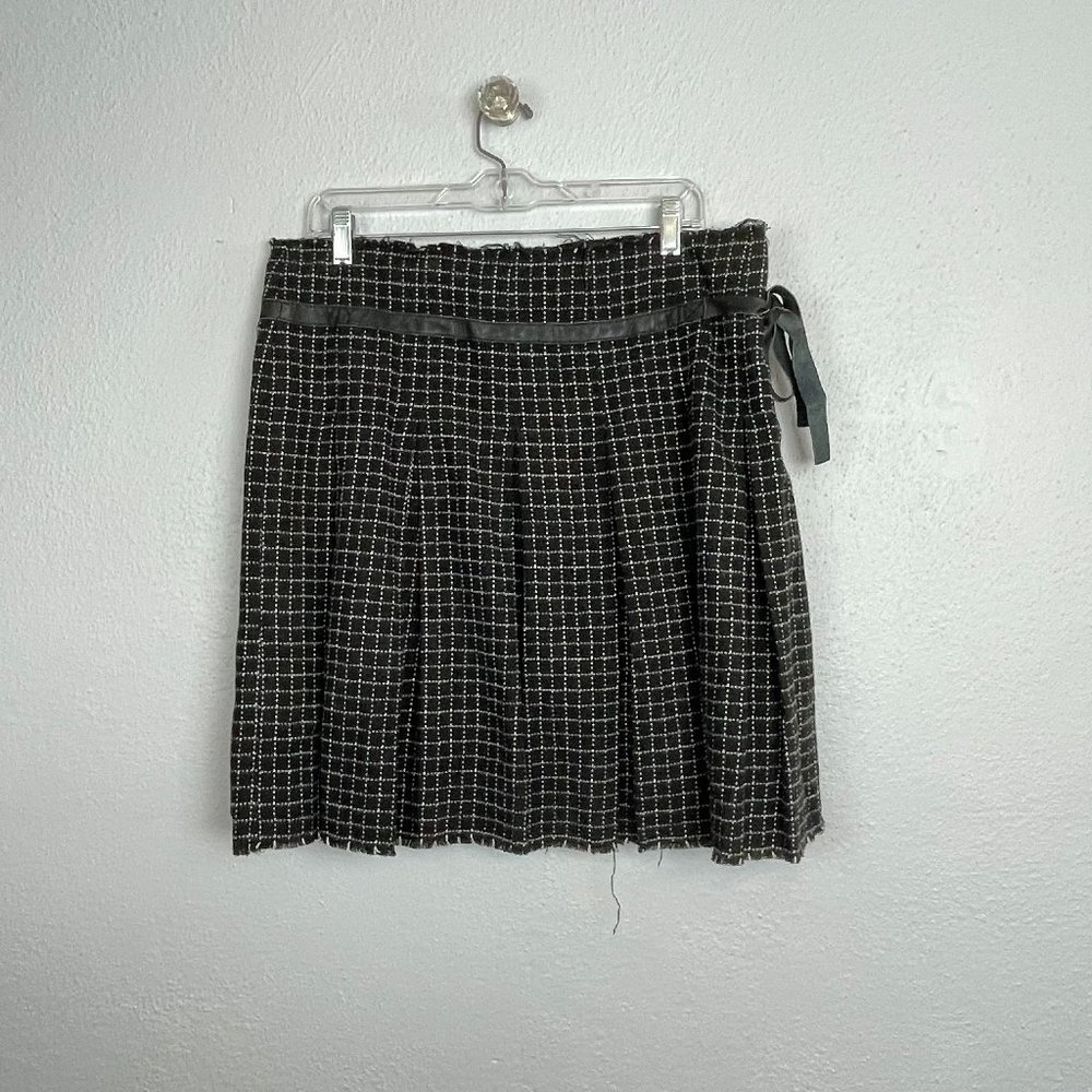 Free People Women's Y2K Black/White Pleated Raw Hem Side Tie A-line Skirt